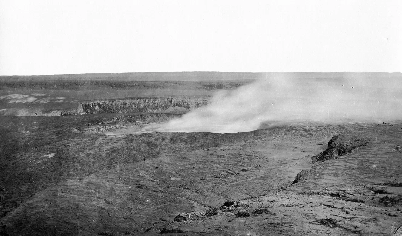 Image of Kīlauea Volcano's caldera, taken in the 1860s, was once thought to be the first photograph of Kīlauea. Credit: Public Domain