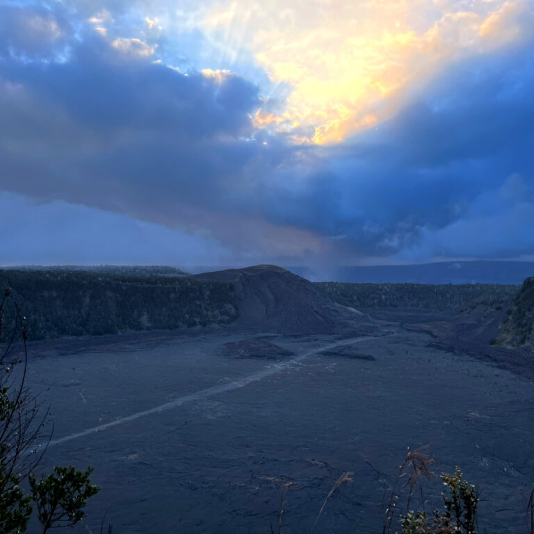 Overall view of the Kilauea Iki crater at dusk